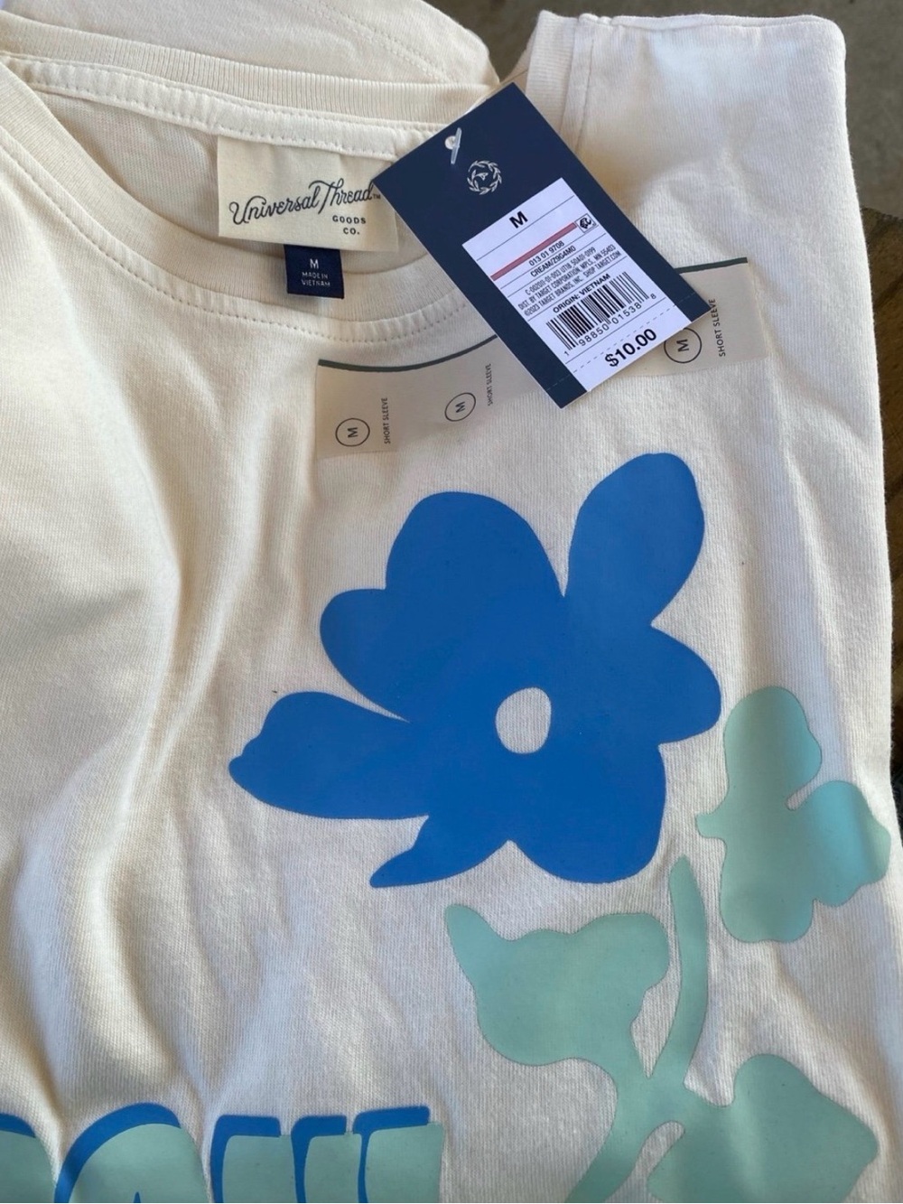 Universal Thread White Tee with Blue Floral and Mint Accents
